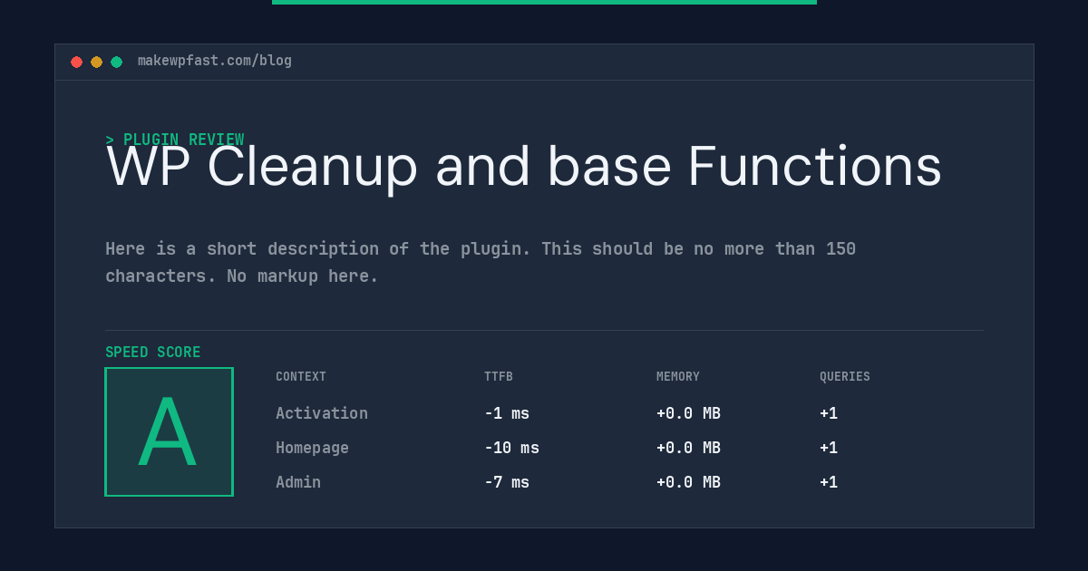 WP Cleanup and base Functions - MakeWPFast
