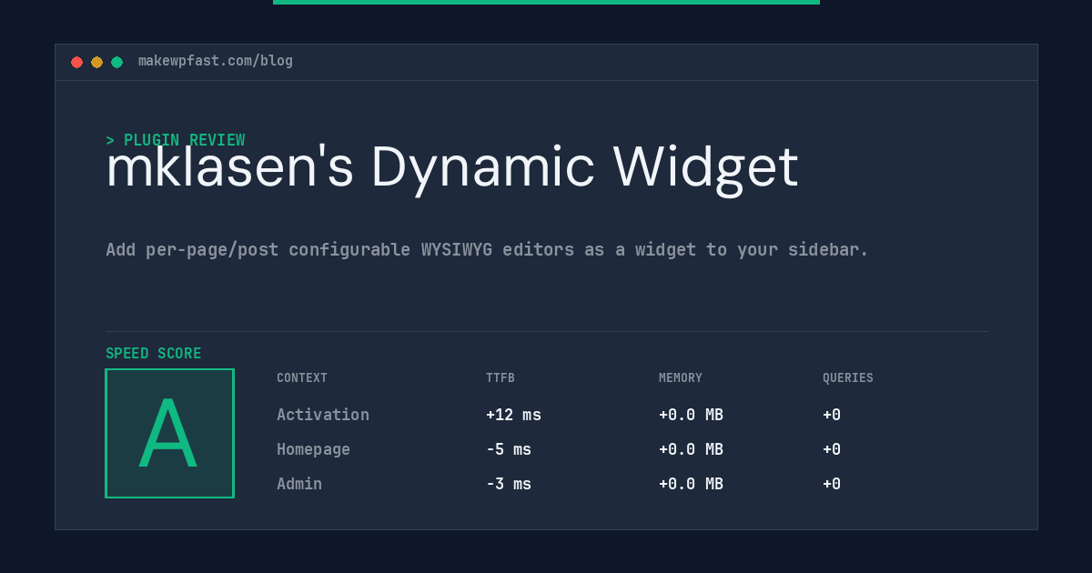 mklasen's Dynamic Widget - MakeWPFast