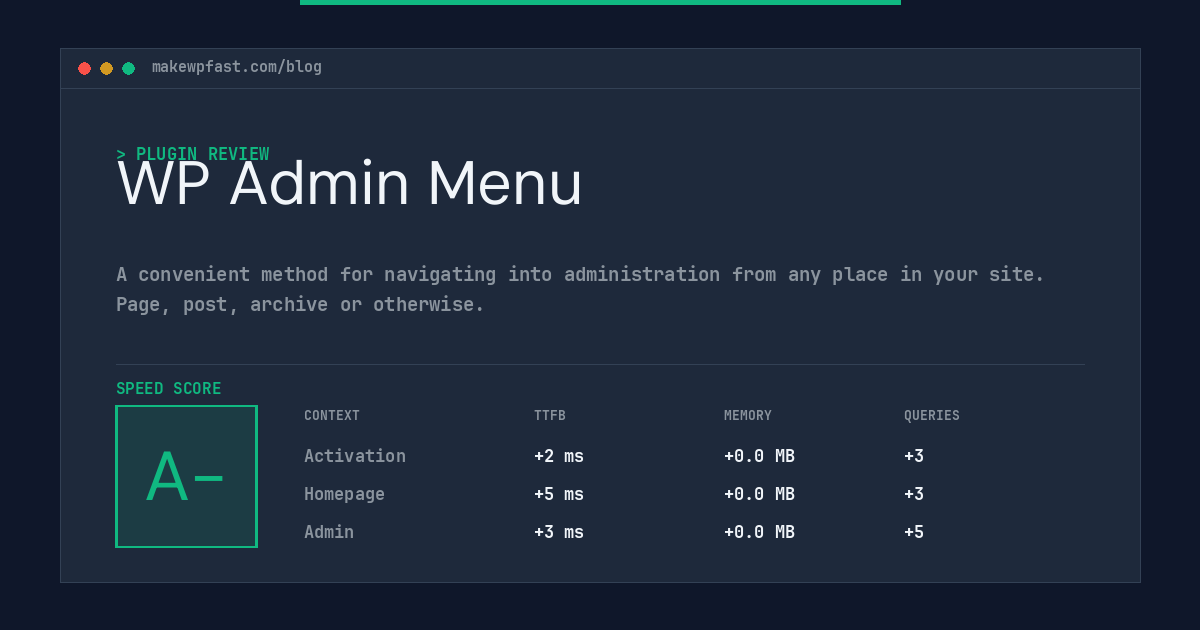 WP Admin Menu - MakeWPFast