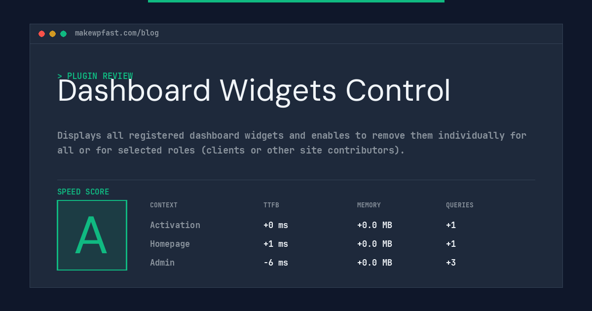 Dashboard Widgets Control - MakeWPFast