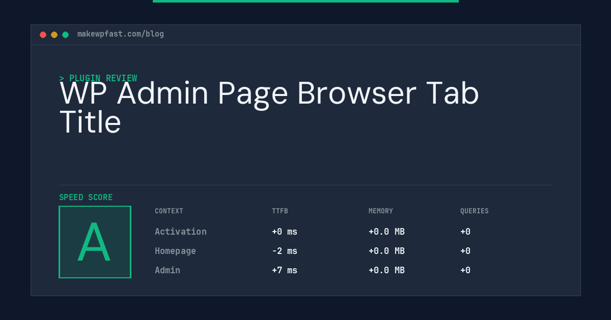 WP Admin Page Browser Tab Title - MakeWPFast