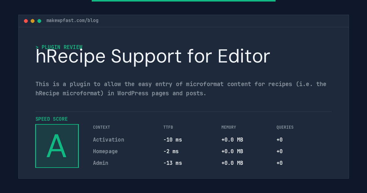 hRecipe Support for Editor - MakeWPFast