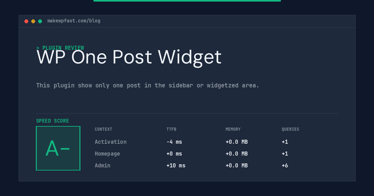 WP One Post Widget - MakeWPFast