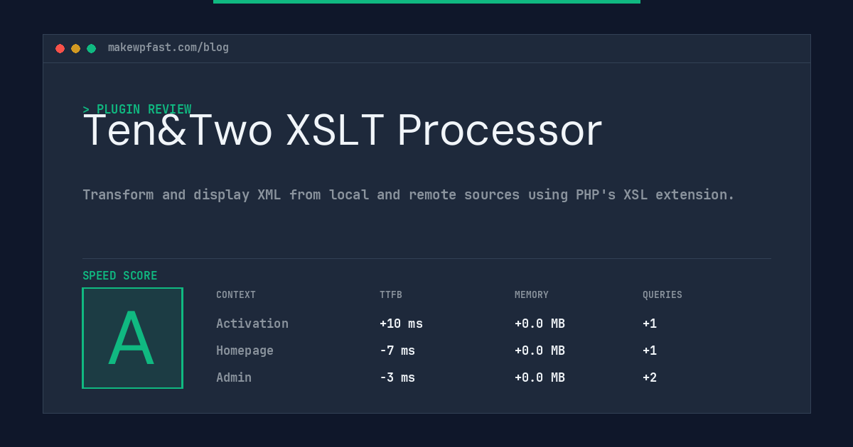 Ten&Two XSLT Processor - MakeWPFast