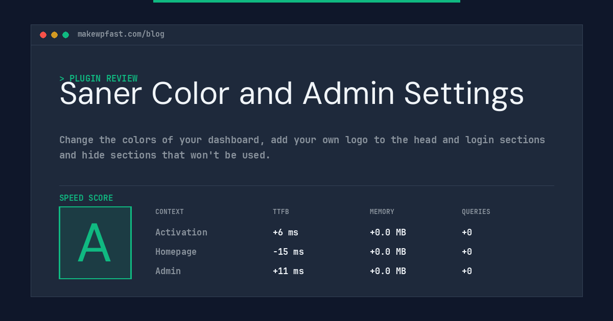 Saner Color and Admin Settings - MakeWPFast