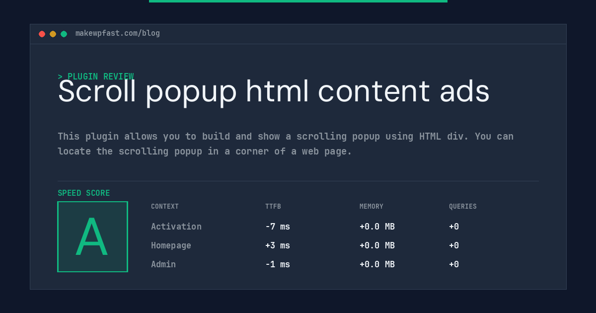 Scroll popup html content ads - MakeWPFast