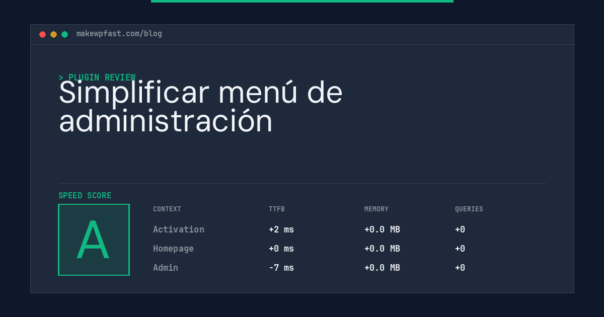 Simplificar menú de administración - MakeWPFast