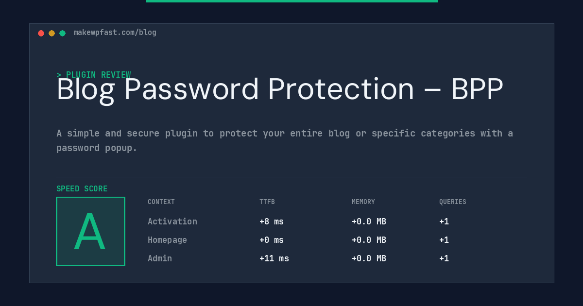 Blog Password Protection – BPP - MakeWPFast