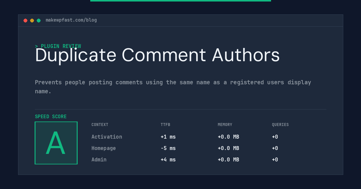 Duplicate Comment Authors - MakeWPFast