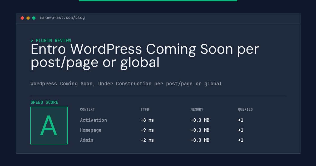 Entro WordPress Coming Soon per post/page or global - MakeWPFast