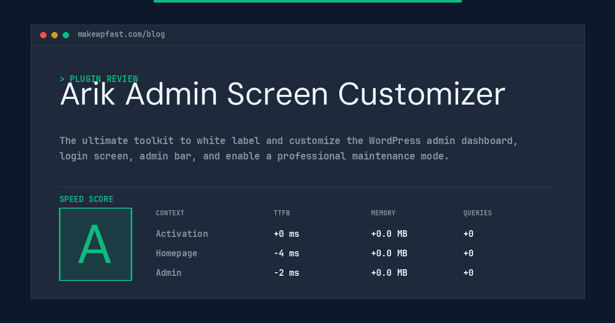 Arik Admin Screen Customizer - MakeWPFast