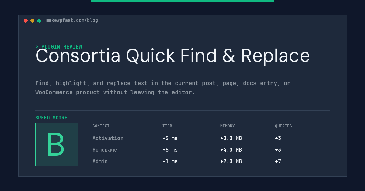 Consortia Quick Find & Replace - MakeWPFast