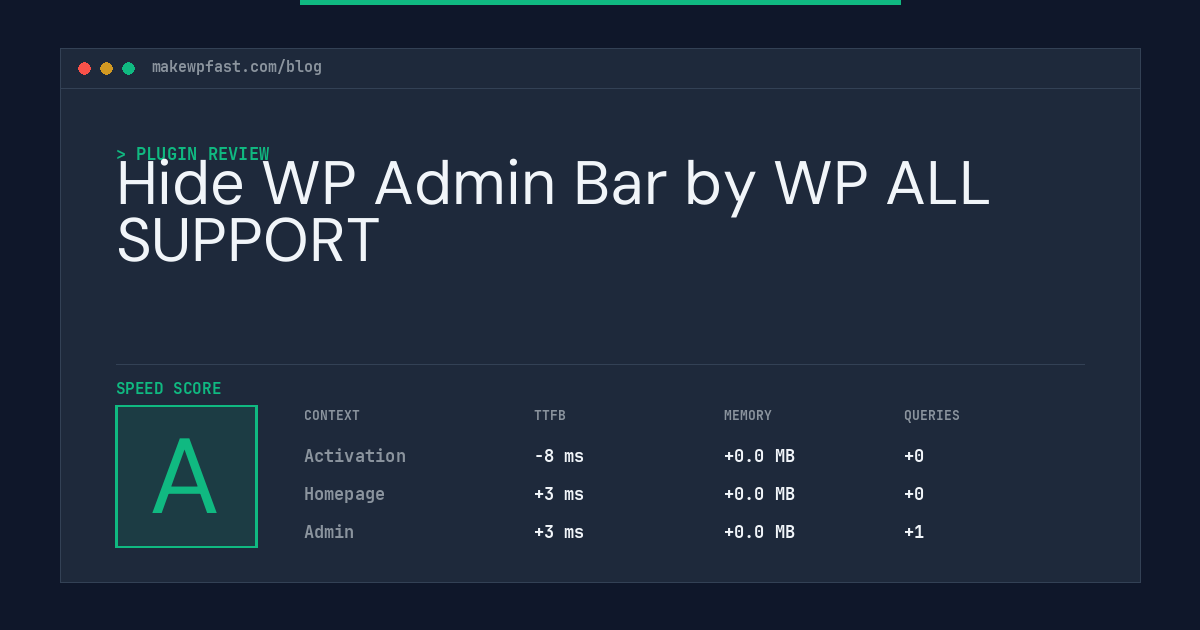 Hide WP Admin Bar by WP ALL SUPPORT - MakeWPFast