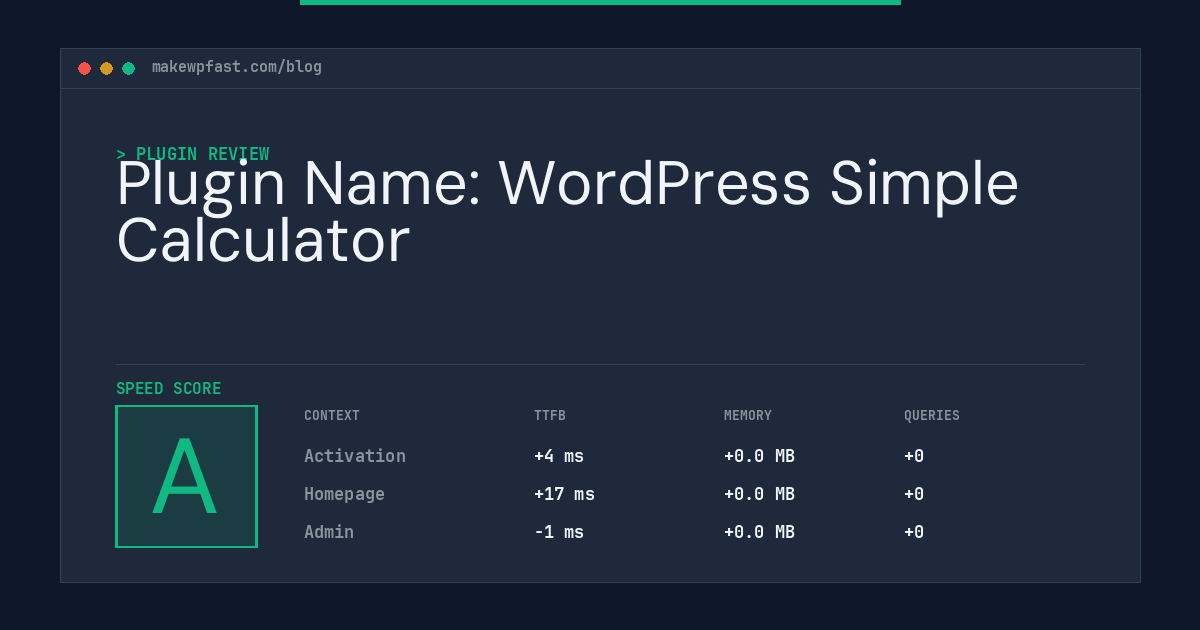 Plugin Name: WordPress Simple Calculator - MakeWPFast