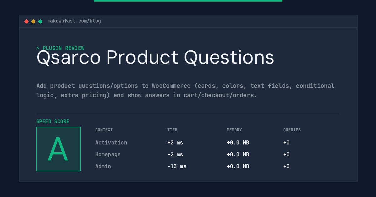 Qsarco Product Questions - MakeWPFast