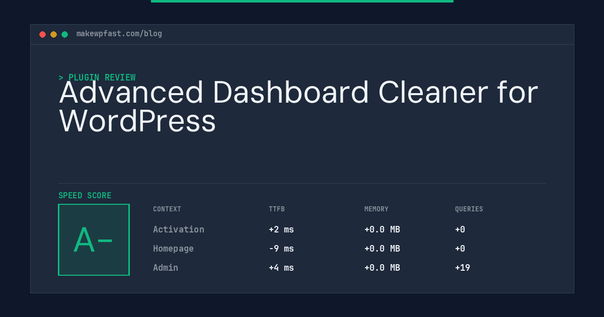 Advanced Dashboard Cleaner for WordPress - MakeWPFast