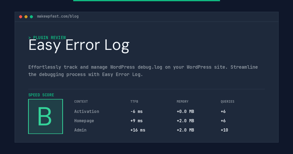 Easy Error Log - MakeWPFast