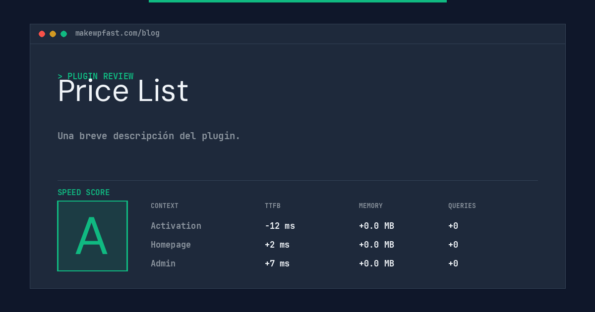 Price List - MakeWPFast