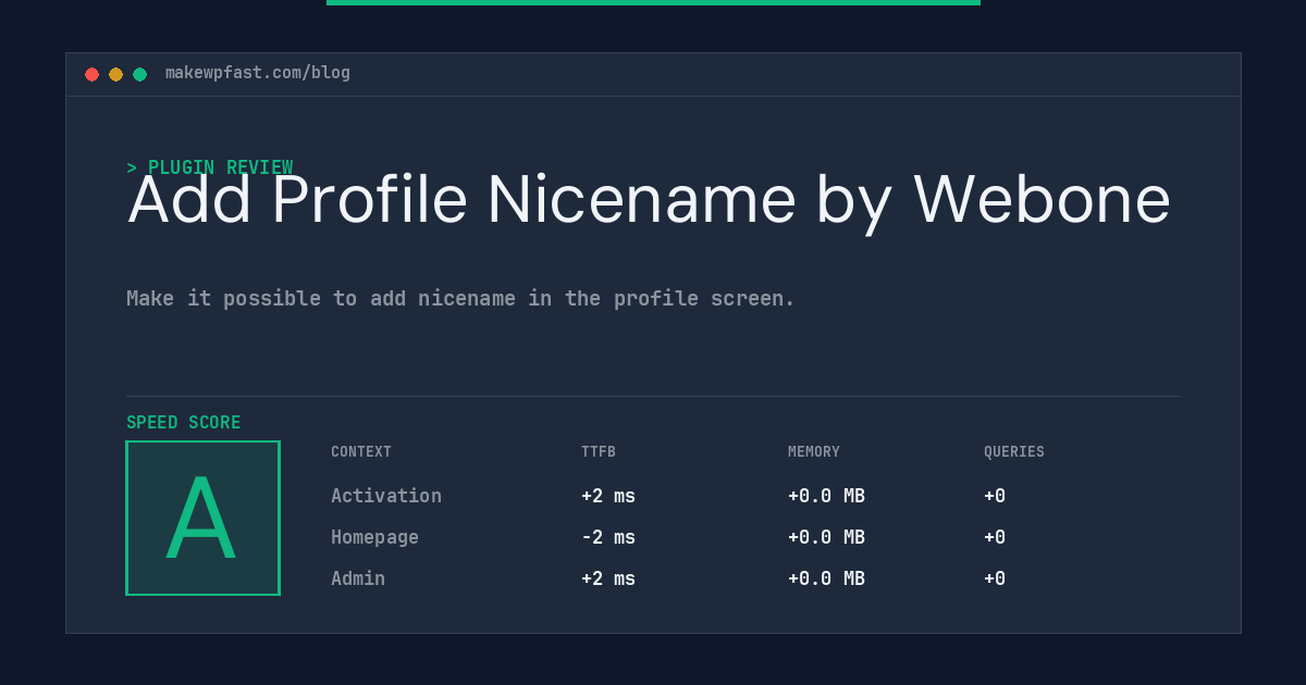 Add Profile Nicename by Webone - MakeWPFast