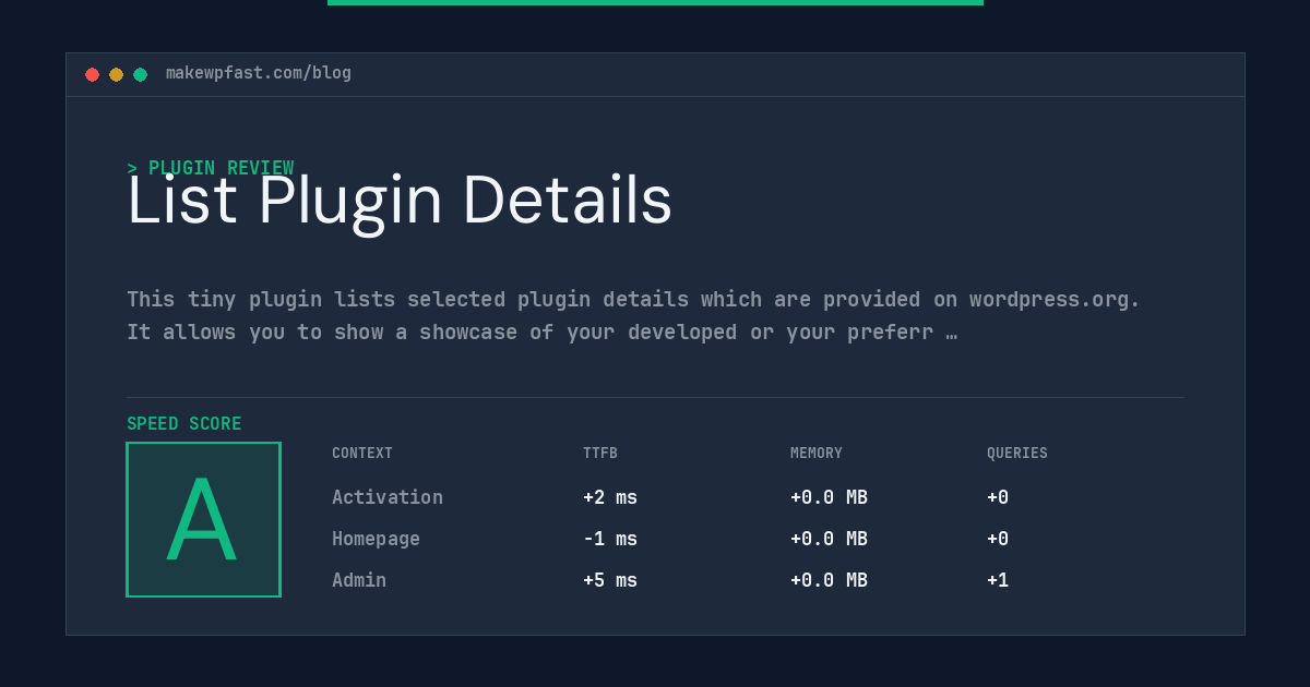List Plugin Details - MakeWPFast