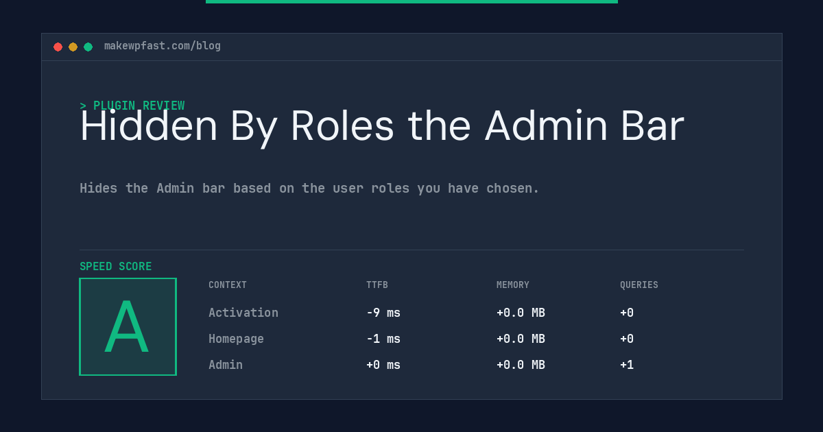 Hidden By Roles the Admin Bar - MakeWPFast
