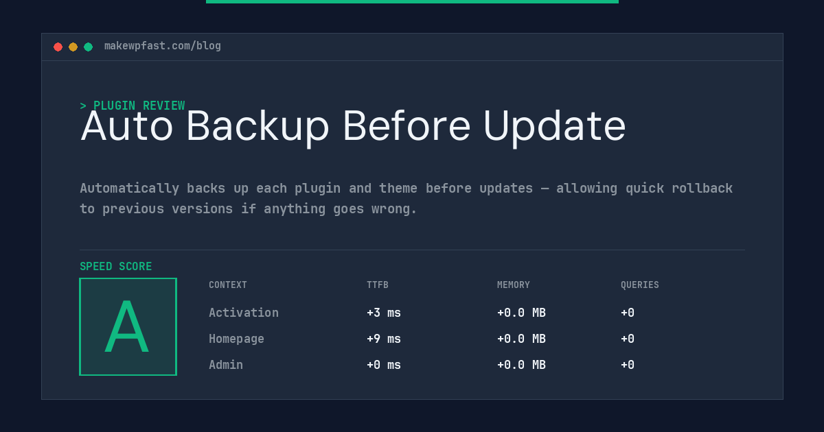Auto Backup Before Update - MakeWPFast
