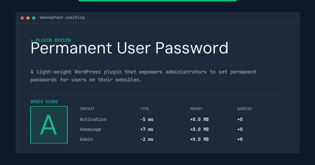 Permanent User Password - MakeWPFast