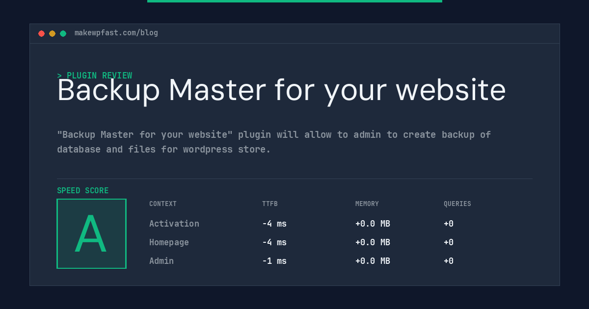 Backup Master for your website - MakeWPFast