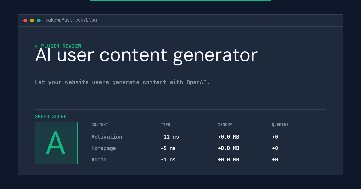 AI user content generator - MakeWPFast
