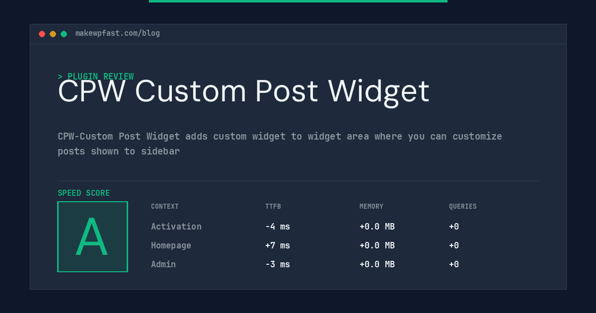 CPW Custom Post Widget - MakeWPFast