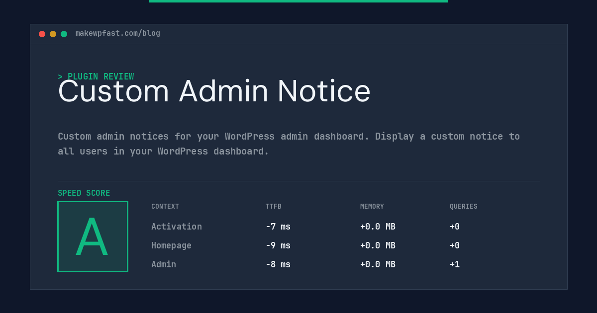 Custom Admin Notice - MakeWPFast