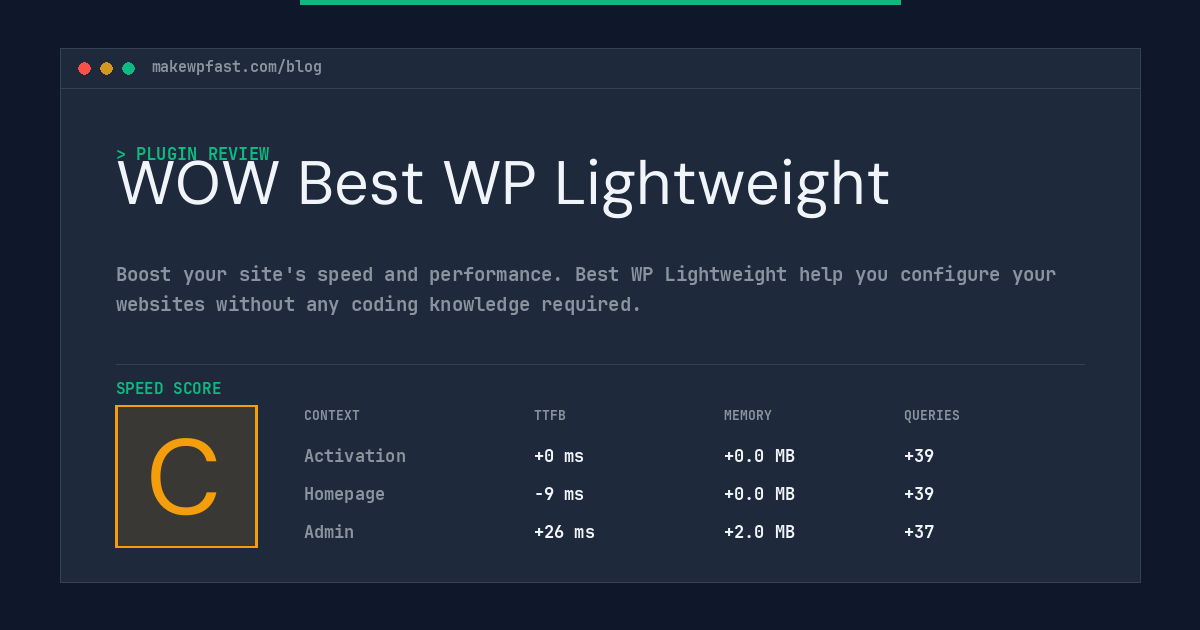 WOW Best WP Lightweight - MakeWPFast