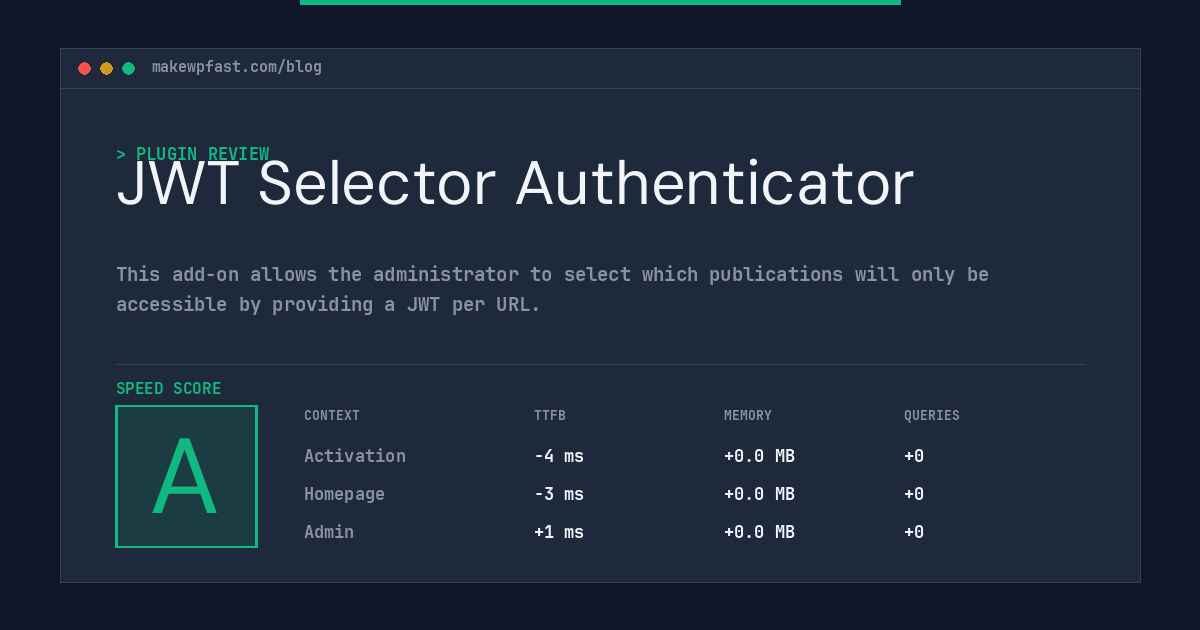 JWT Selector Authenticator - MakeWPFast