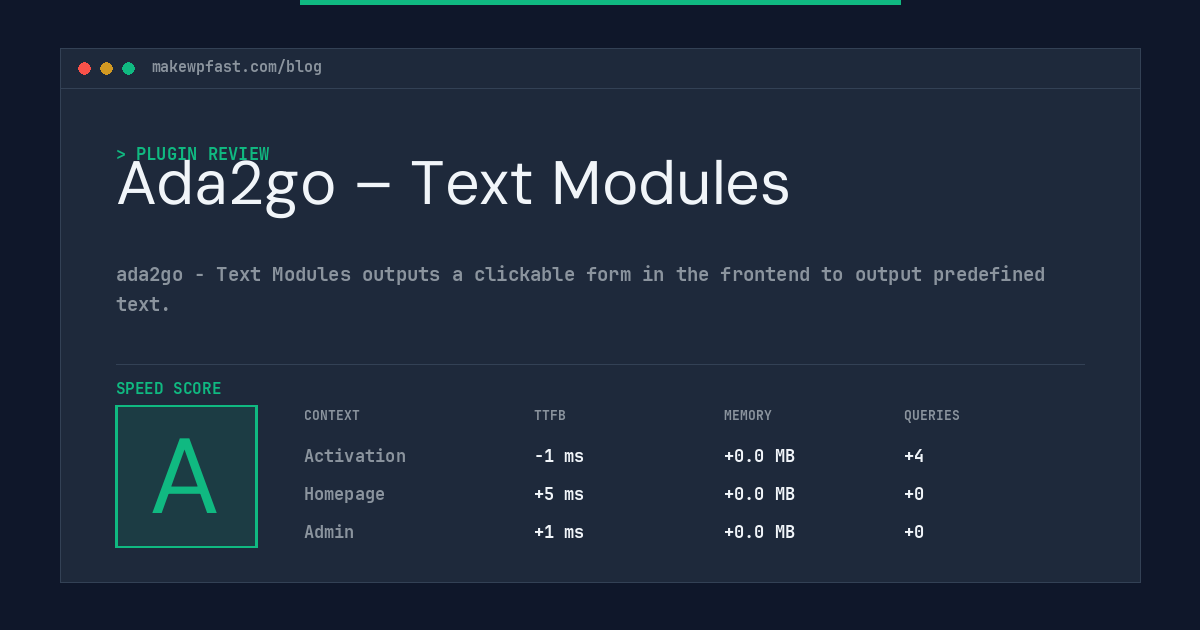 Ada2go – Text Modules - MakeWPFast