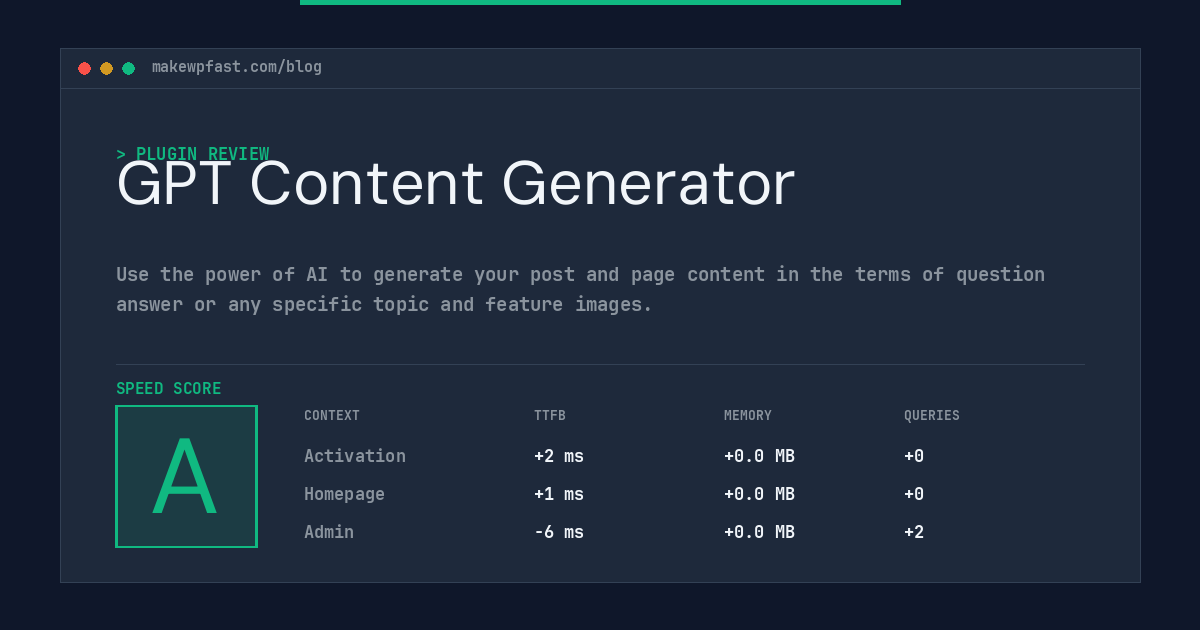 GPT Content Generator - MakeWPFast