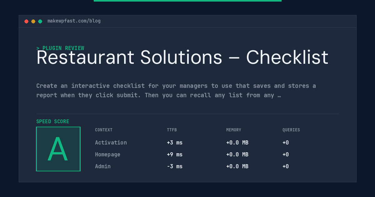 Restaurant Solutions – Checklist - MakeWPFast