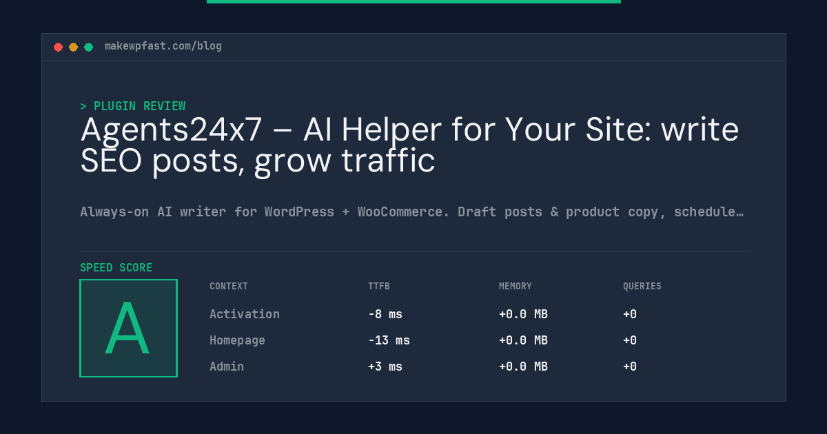 Agents24x7 – AI Helper for Your Site: write SEO posts, grow traffic - MakeWPFast