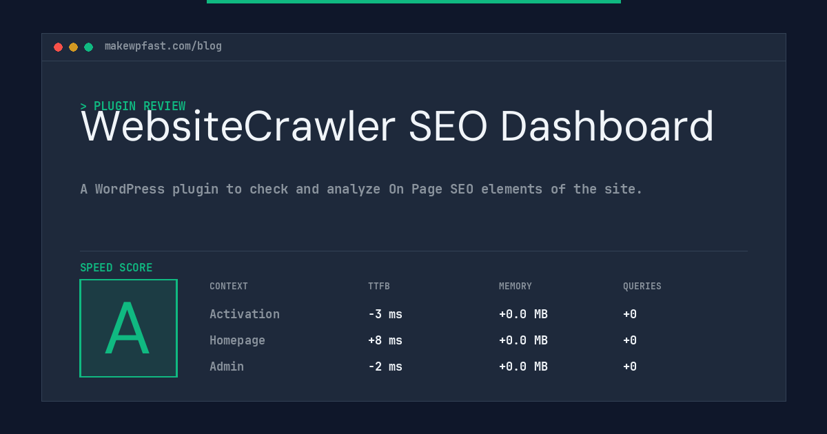 WebsiteCrawler SEO Dashboard - MakeWPFast