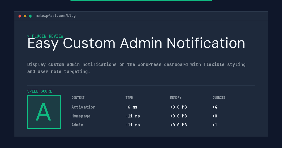 Easy Custom Admin Notification - MakeWPFast