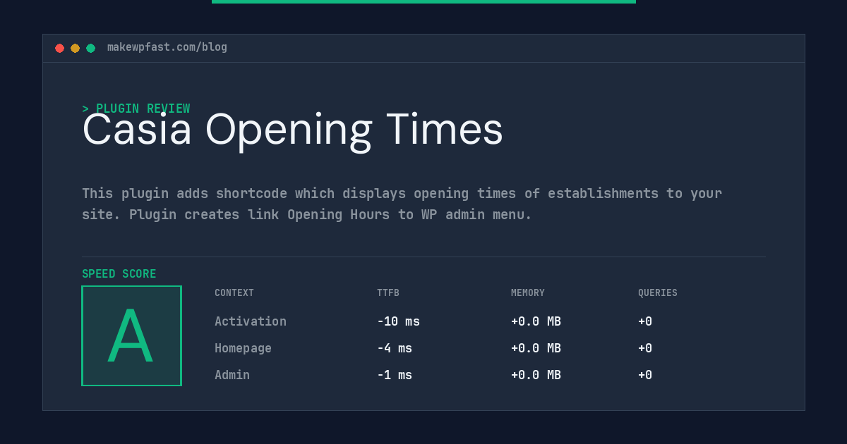Casia Opening Times - MakeWPFast