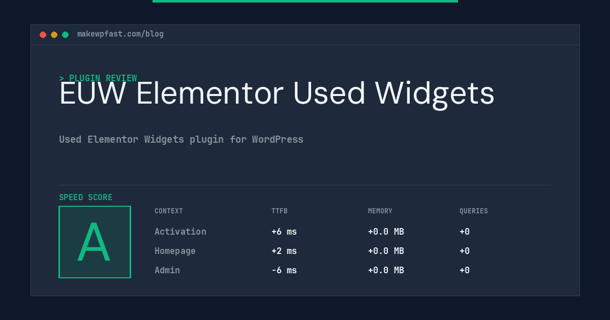 EUW Elementor Used Widgets - MakeWPFast