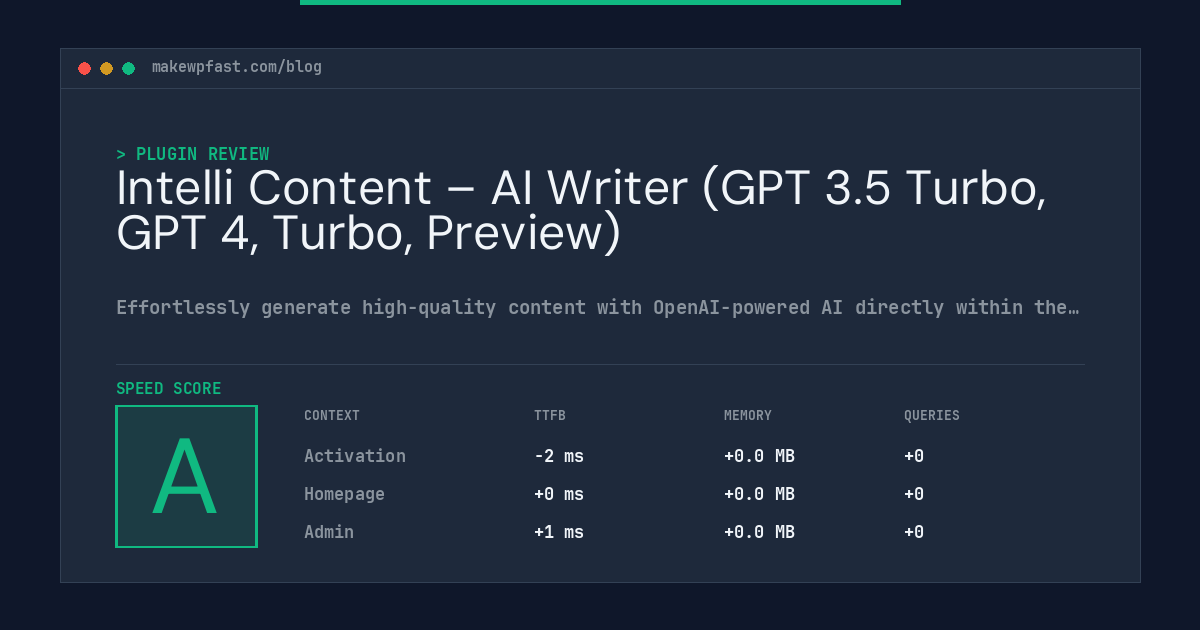 Intelli Content – AI Writer (GPT 3.5 Turbo, GPT 4, Turbo, Preview) - MakeWPFast