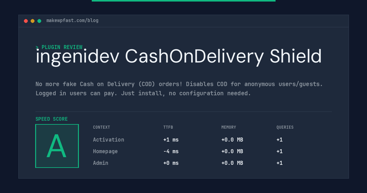 ingenidev CashOnDelivery Shield - MakeWPFast