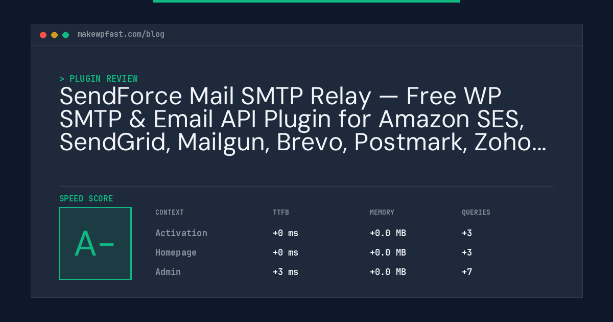 SendForce Mail SMTP Relay — Free WP SMTP & Email API Plugin for Amazon SES, SendGrid, Mailgun, Brevo, Postmark, Zoho ZeptoMail & Gmail - MakeWPFast