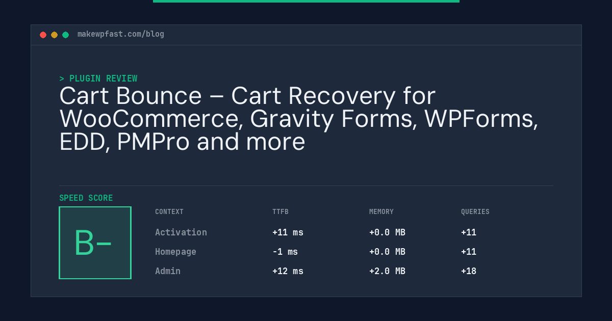 Cart Bounce – Cart Recovery for WooCommerce, Gravity Forms, WPForms, EDD, PMPro and more - MakeWPFast