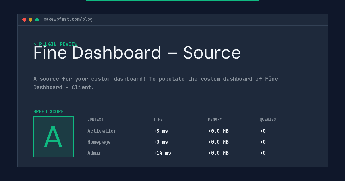 Fine Dashboard – Source - MakeWPFast