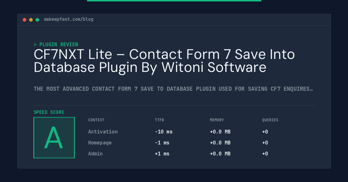 CF7NXT Lite – Contact Form 7 Save Into Database Plugin By Witoni Software - MakeWPFast