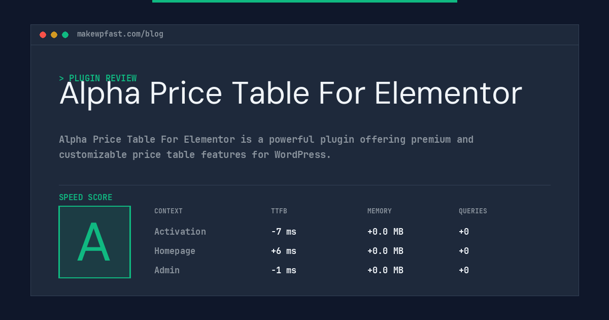 Alpha Price Table For Elementor - MakeWPFast