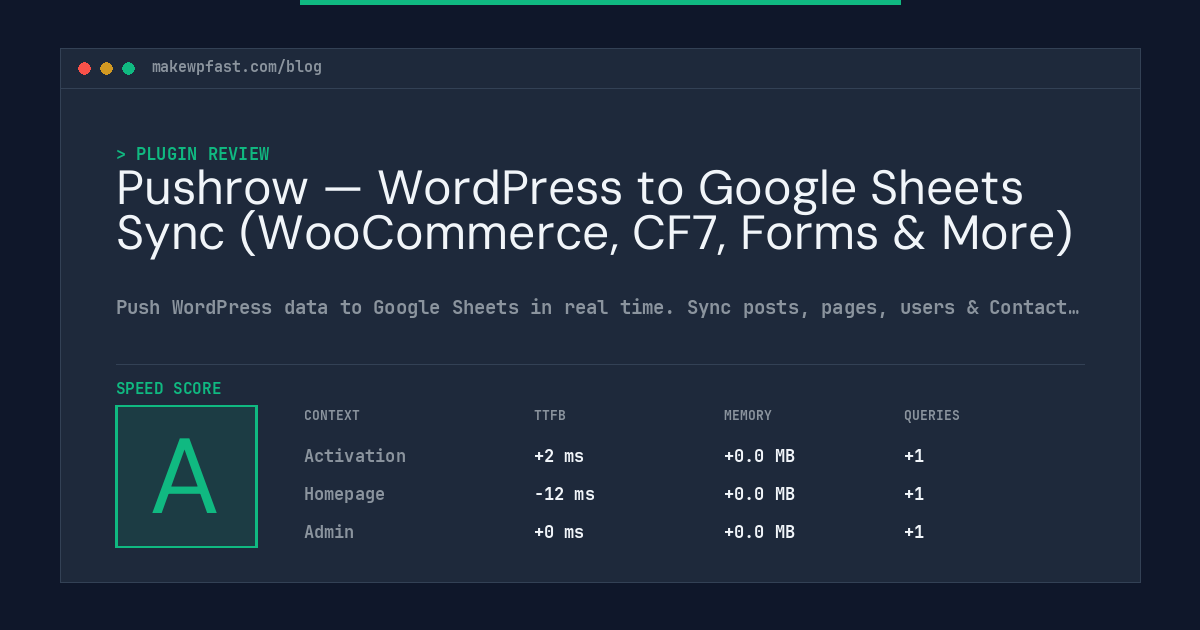 Pushrow — WordPress to Google Sheets Sync (WooCommerce, CF7, Forms & More) - MakeWPFast