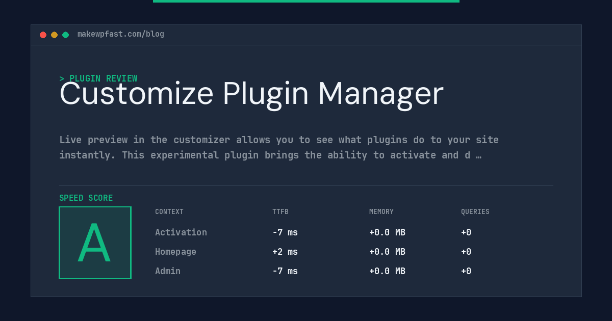 Customize Plugin Manager - MakeWPFast